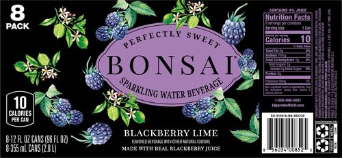 Bonsai Blackberry Lime Sweetened Sparkling Water, 12 fl oz cans, 8 pack