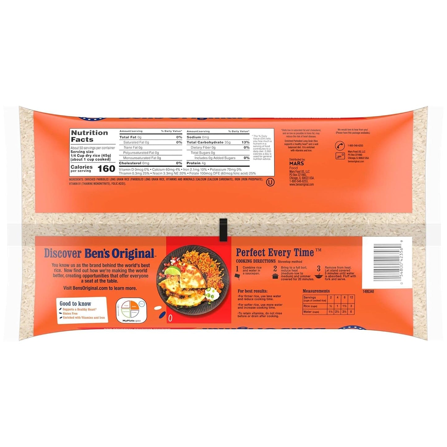 BEN'S ORIGINAL Enriched Long Grain White Rice, Parboiled Rice, 5 lb Bag