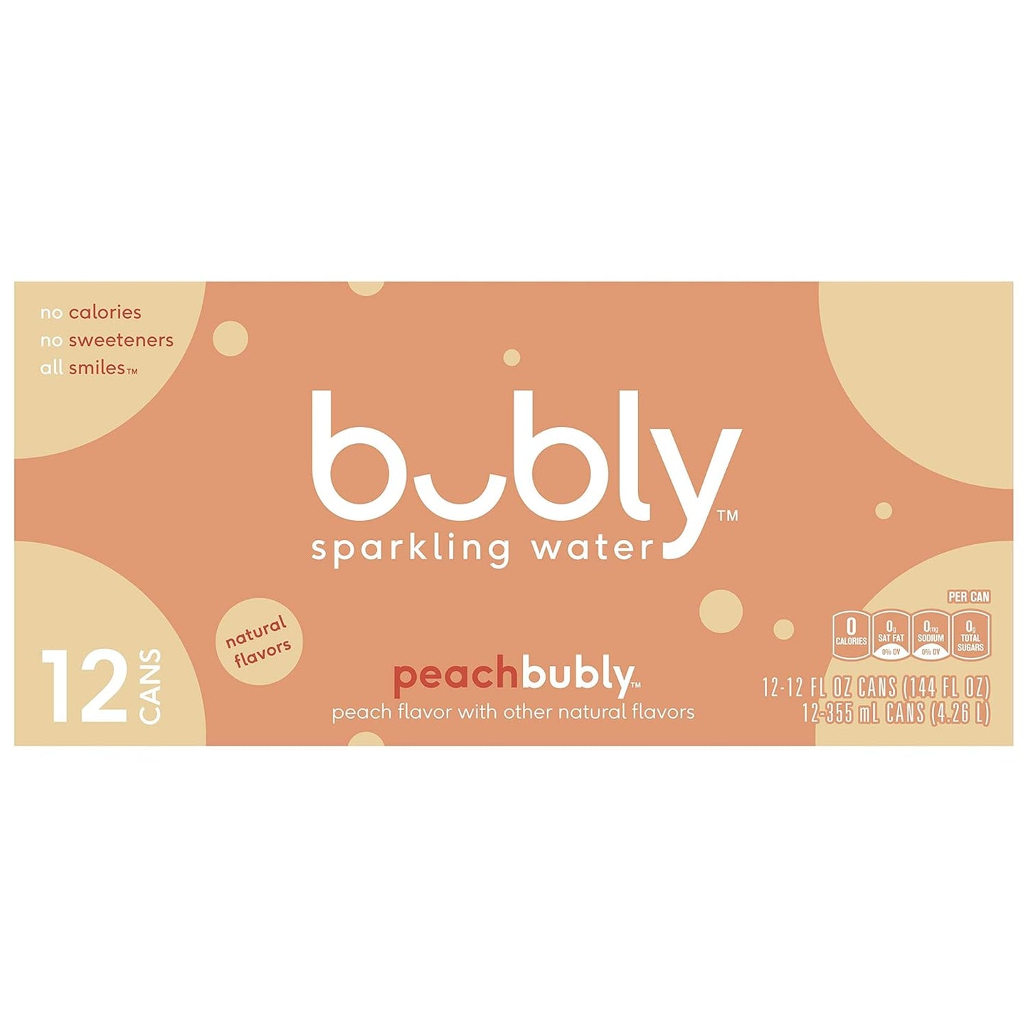 Bubly Sparkling Water, Peach, 12 Fl Oz (Pack of 12)