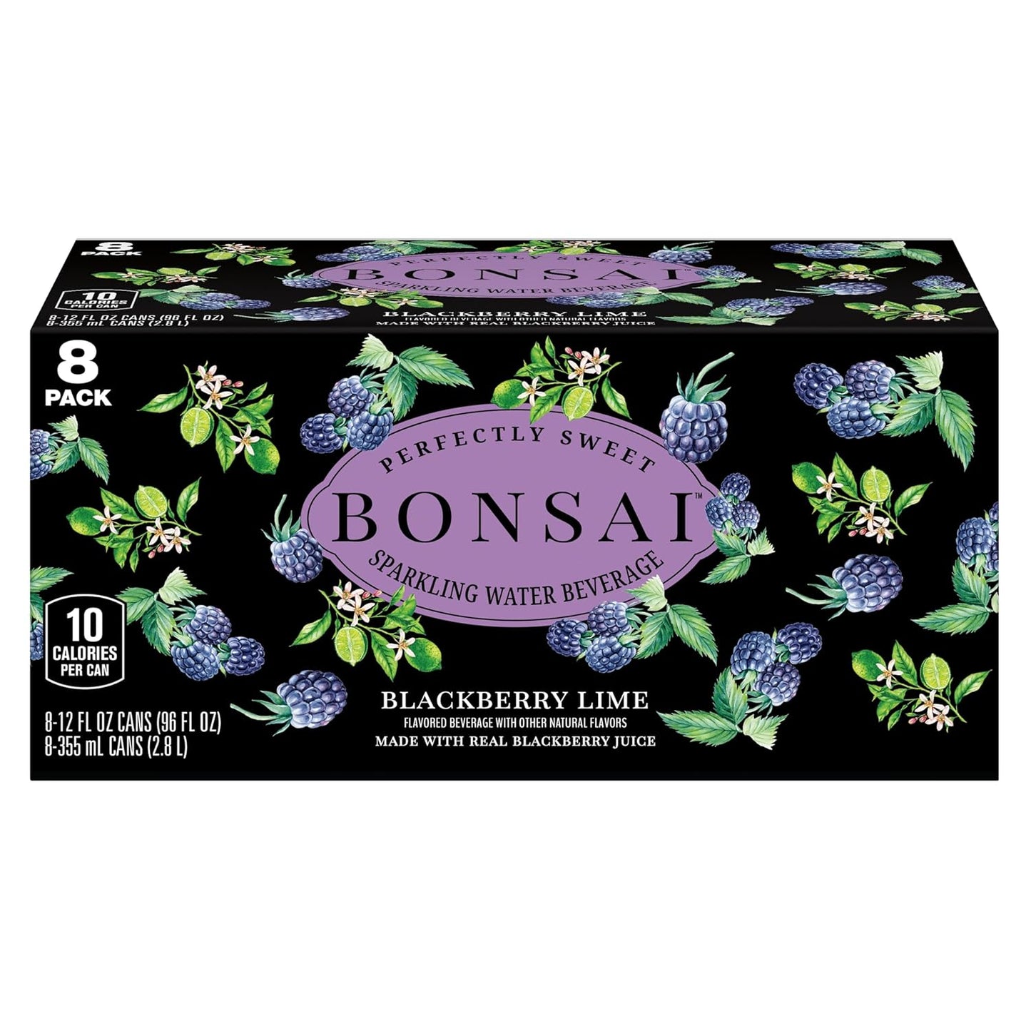 Bonsai Blackberry Lime Sweetened Sparkling Water, 12 fl oz cans, 8 pack